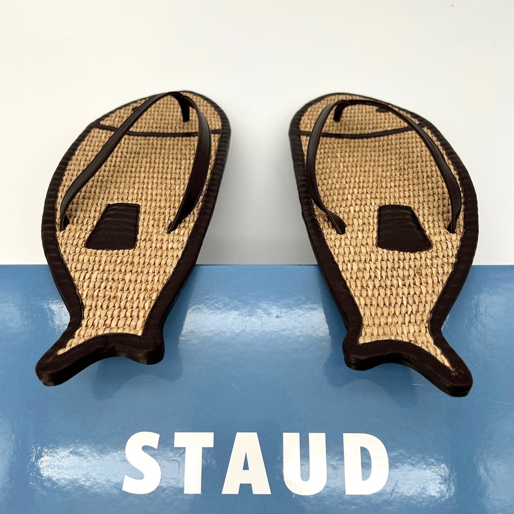 STAUD Fish Flop Size 7.5 (EU 37.5) Womens Flip Flops Natural Raffia Leather NEW - Picture 5 of 7